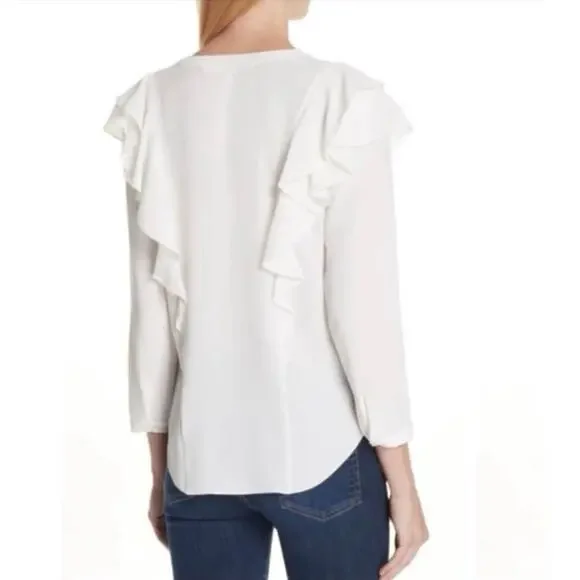 Veronica Beard Ivory Ruffle Shoulder Blouse Size 8 - Picture 3 of 7